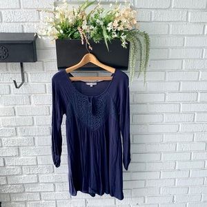 Purple Snow Navy Blue Boho Peasant Tunic Top